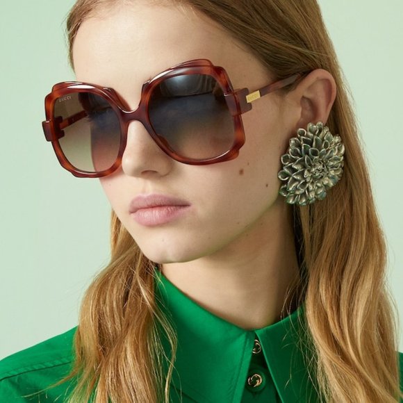 Gucci GG1431S 002 Sunglasses Havana Square Frame, Brown Lenses Sunglasses Gucci GG1431S - Mia Burton main image 3